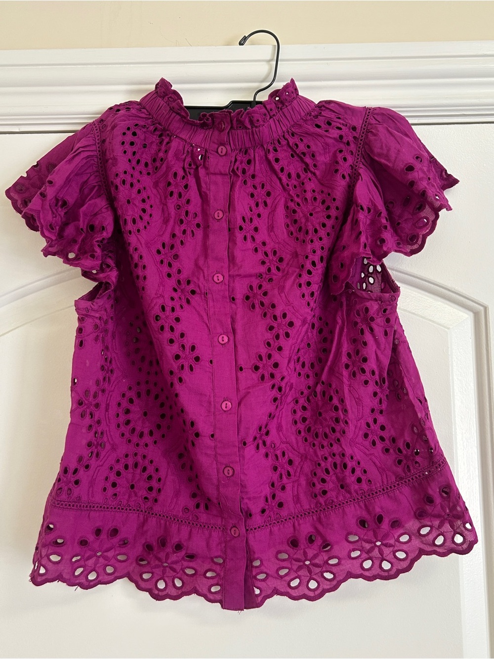 Eyelet Button-Back Blouse in Magenta